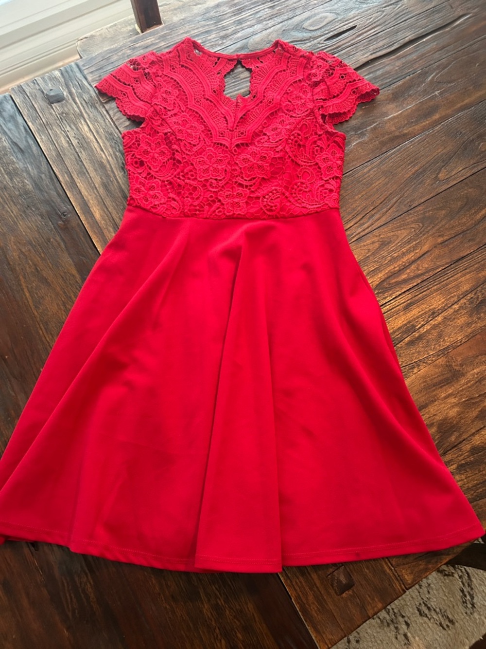 Rare Editions Red Lace Fit & Flare Girls Dress